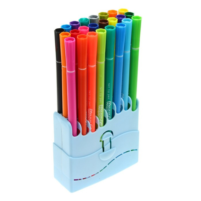 Фломастеры 24 цвета HappyColor, на водной основе, в пластиковом пенале, МИКС - фото 2 - id-p225141857