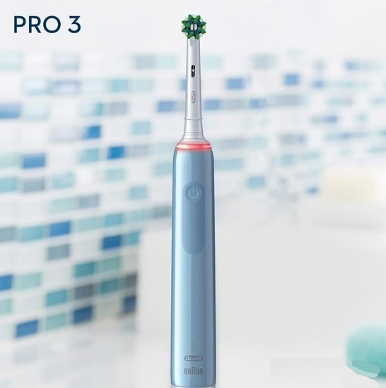 Электрическая зубная щетка Braun Oral-B Pro 3 3000 D505.513.3 CrossAction Голубой - фото 4 - id-p196739377