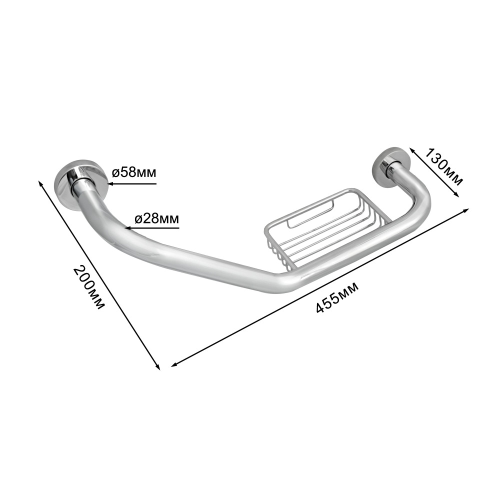 Поручень L образный с мыльницей Solinne Base 11425, хром - фото 4 - id-p89480924