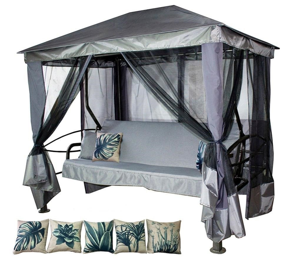 Садовые качели шатер МебельСад Сиеста (графит), 4-х местные, с москитной сеткой, нагрузка 380 кг