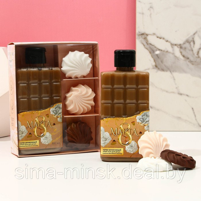 Подарочный набор женский «Чудесной тебе!», гель для душа во флаконе шоколад, 300 мл, мыло в форме зефира, 3 - фото 1 - id-p225144665