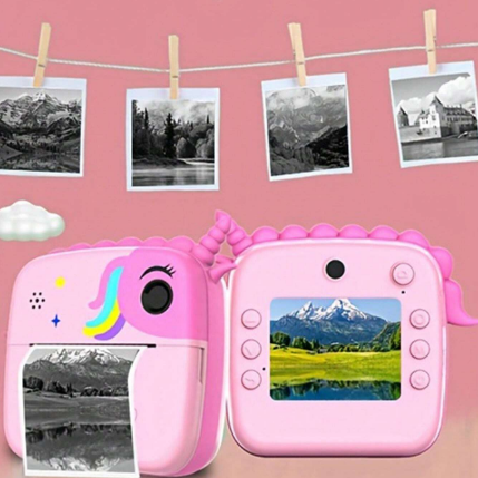 Фотоаппарат моментальной печати Единорог / Детская фотокамера с принтером  Розовый