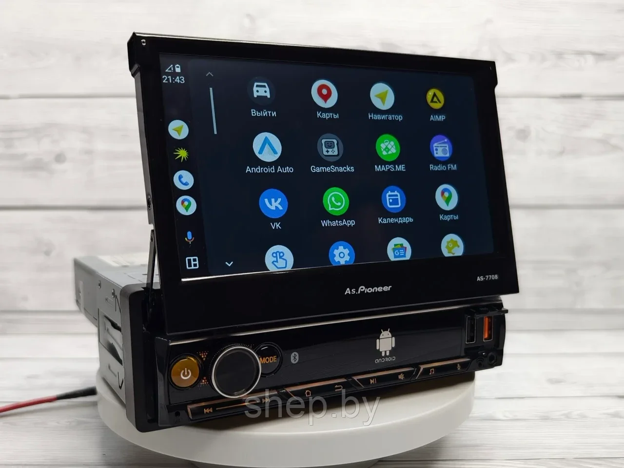 Выдвижная 1DIN магнитола AS.Pioneer AS-7708 с сенсорным 7 дюймовым HD экраном, Android 13 , 4+64 GB, Wi-Fi - фото 3 - id-p225147898