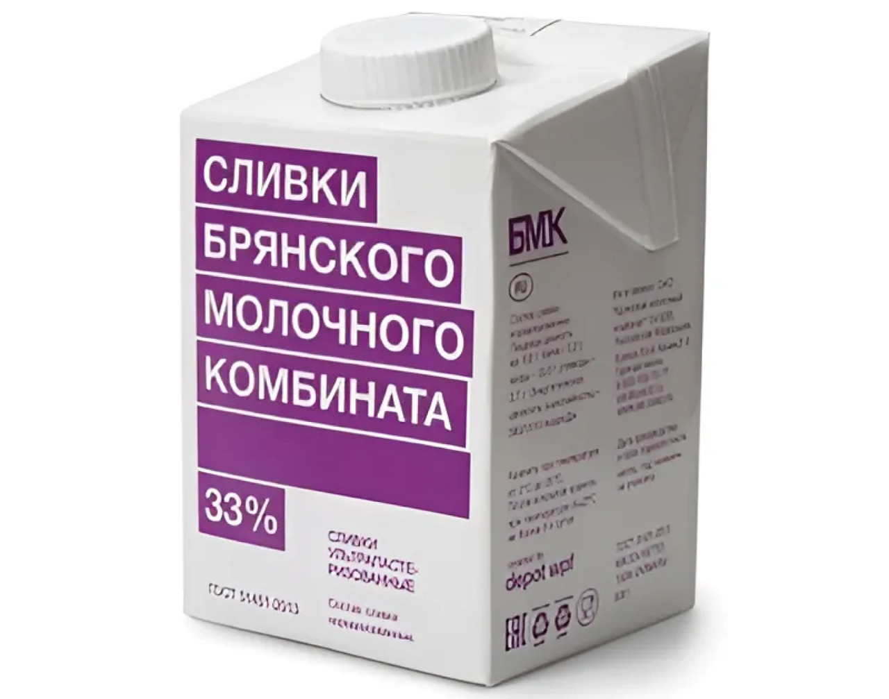Сливки питьевые ультрапастеризованные БМК 33% (Россия, 500 мл) - фото 1 - id-p225148132
