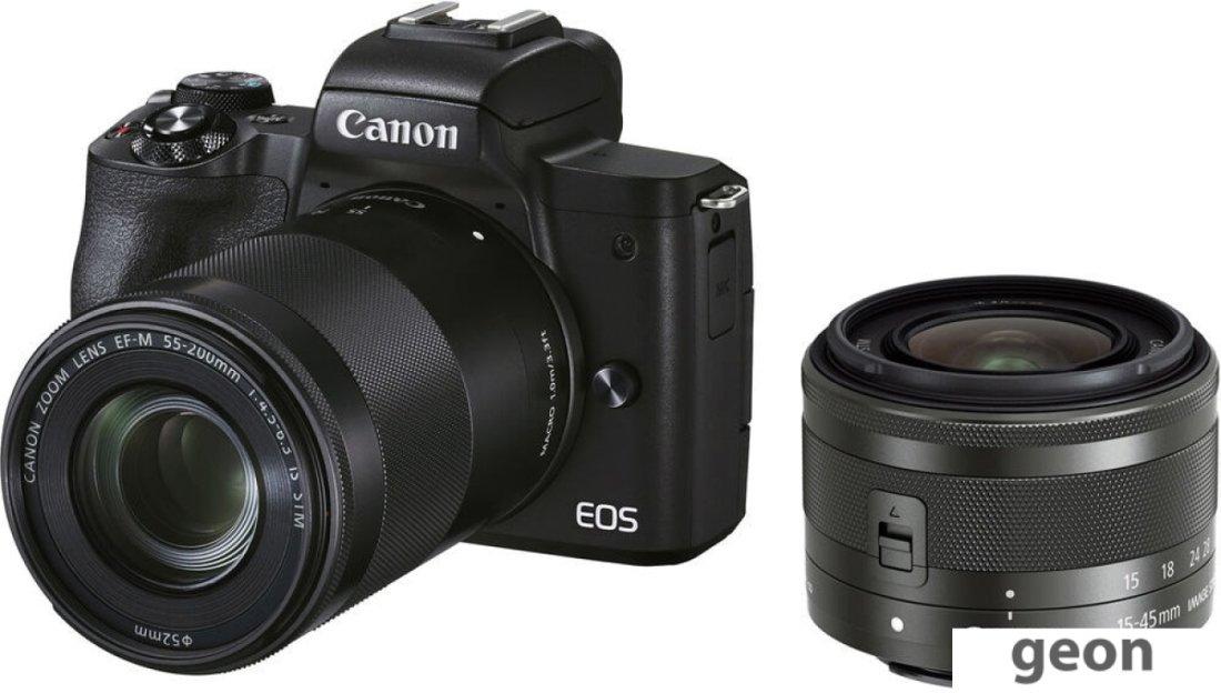 Беззеркальный фотоаппарат Canon EOS M50 Mark II Double Kit 15-45mm + 55-200mm (черный) - фото 2 - id-p225148597