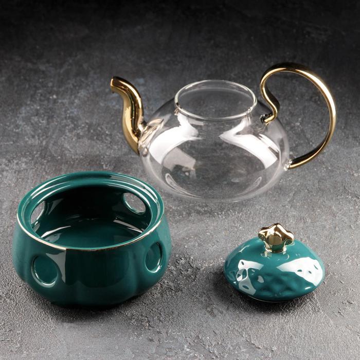 Чайник стеклянный заварочный с металлическим ситом и подставкой для подогрева «Элегия», 600 мл, цвет - фото 2 - id-p225152581