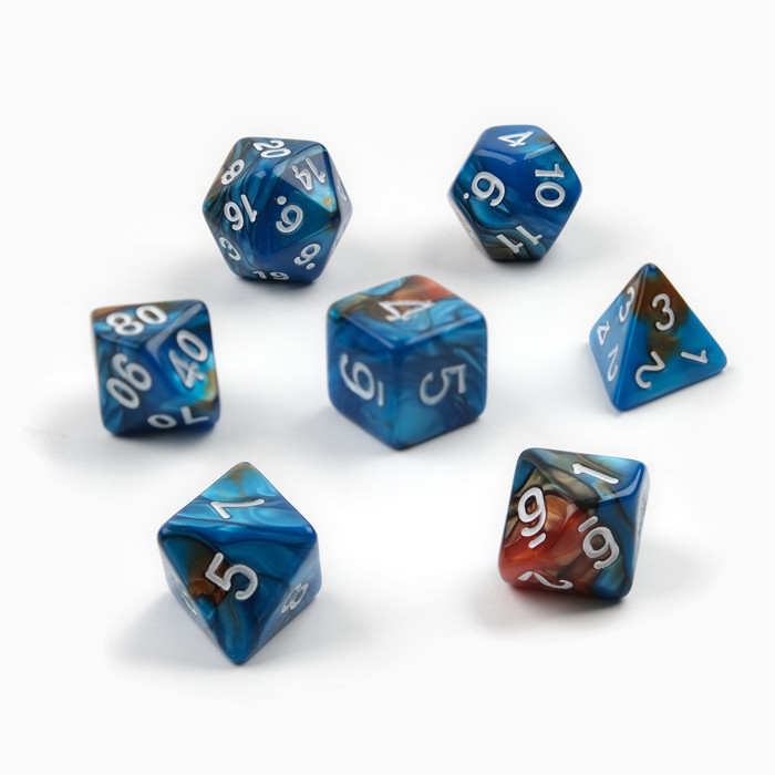 Набор кубиков для ролевых игр Время игры 7 шт., синий с красным мрамор - фото 2 - id-p225153513