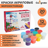 Краска акриловая, набор 12 цветов х 20 мл, Calligrata Mix : 6 стандарных ; металлик, перламутровый,