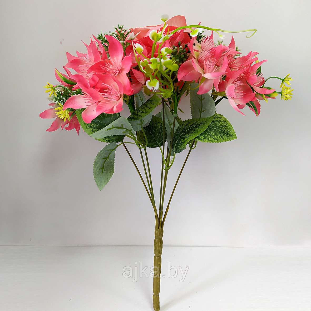 Букет декоративный с розой 7 голов 40 см, розовый - фото 3 - id-p225171228