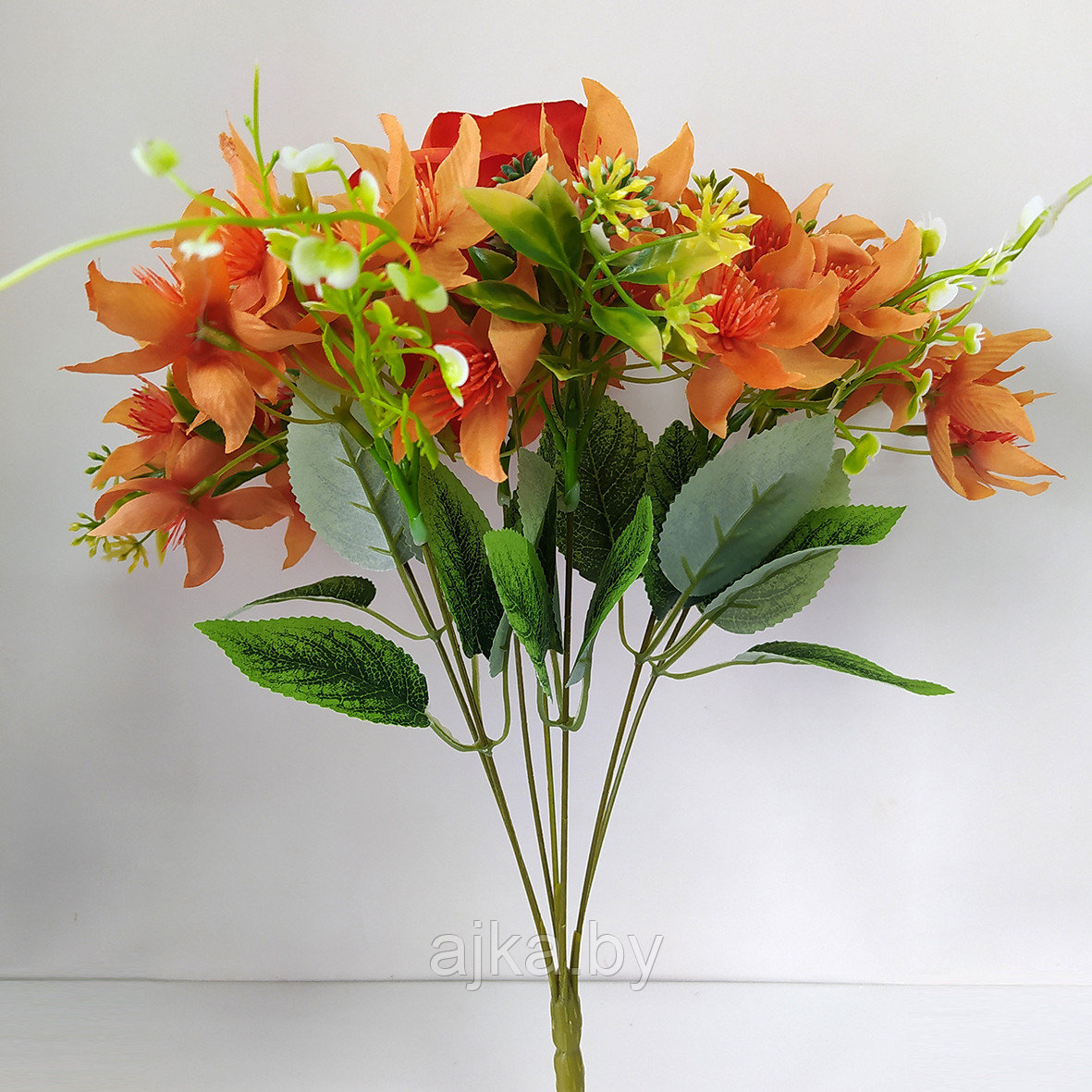 Букет декоративный с розой 7 голов 40 см, оранжевый - фото 2 - id-p225171364