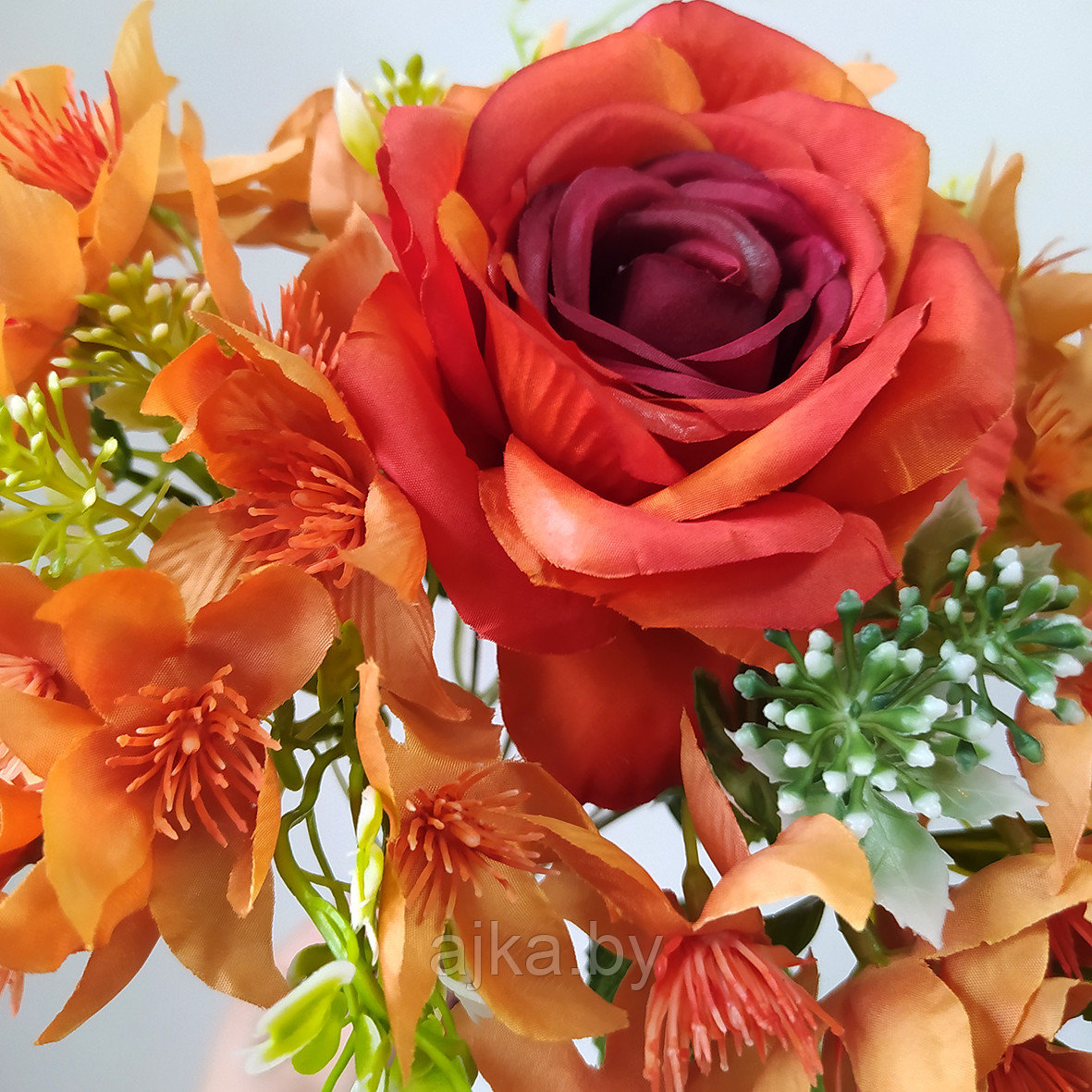 Букет декоративный с розой 7 голов 40 см, оранжевый - фото 4 - id-p225171364