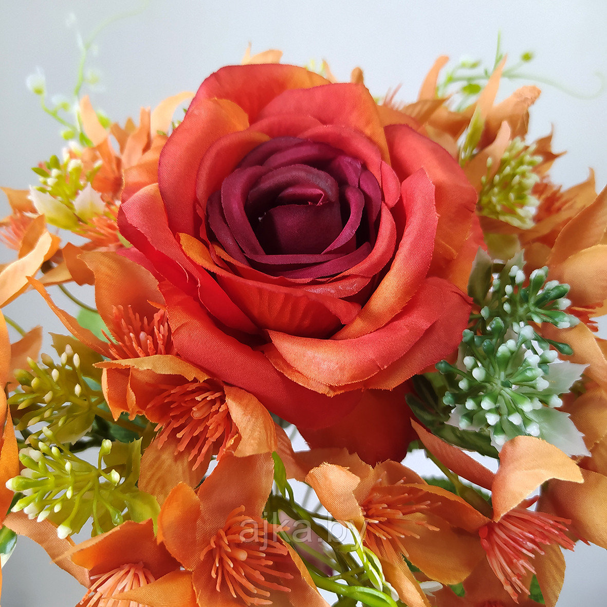 Букет декоративный с розой 7 голов 40 см, оранжевый - фото 7 - id-p225171364