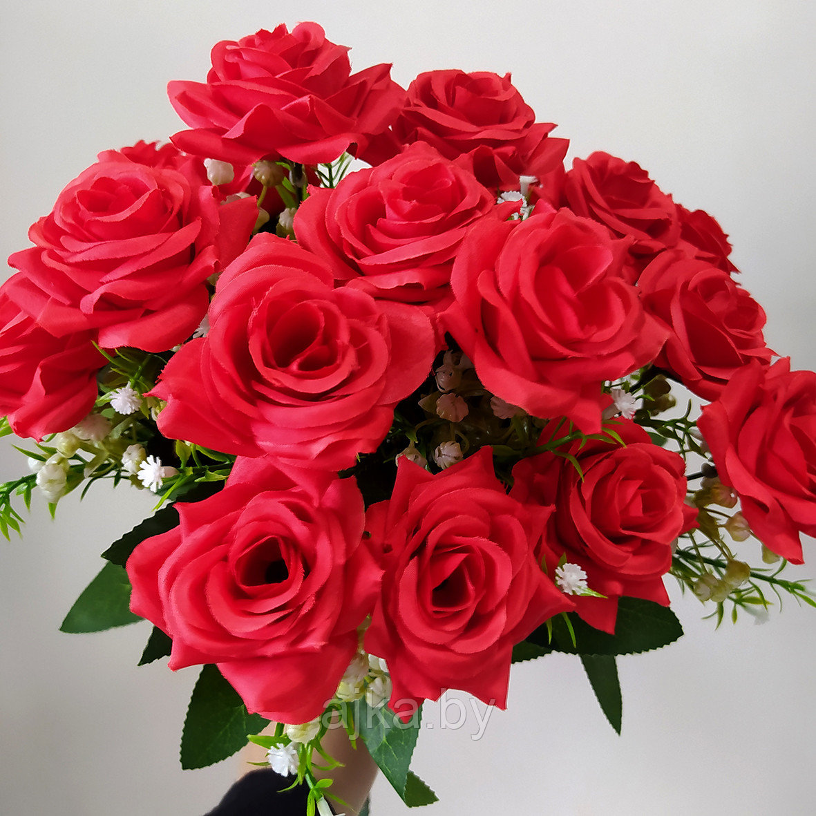 Букет из искусственных роз с гипсофилой 18 голов, красный - фото 1 - id-p225171582