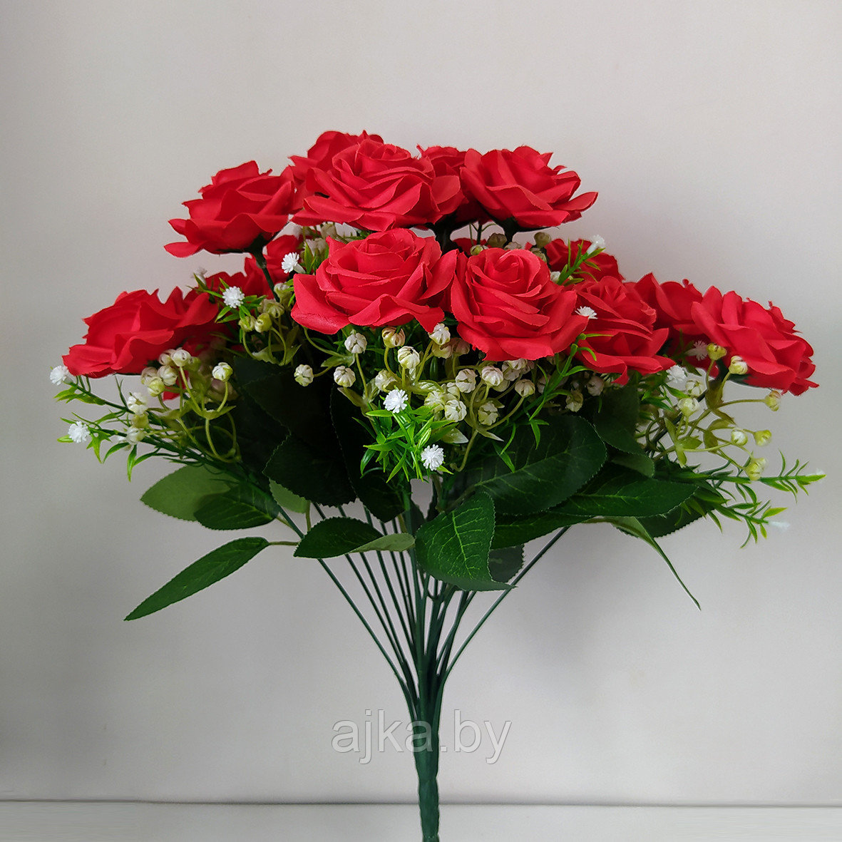 Букет из искусственных роз с гипсофилой 18 голов, красный - фото 2 - id-p225171582