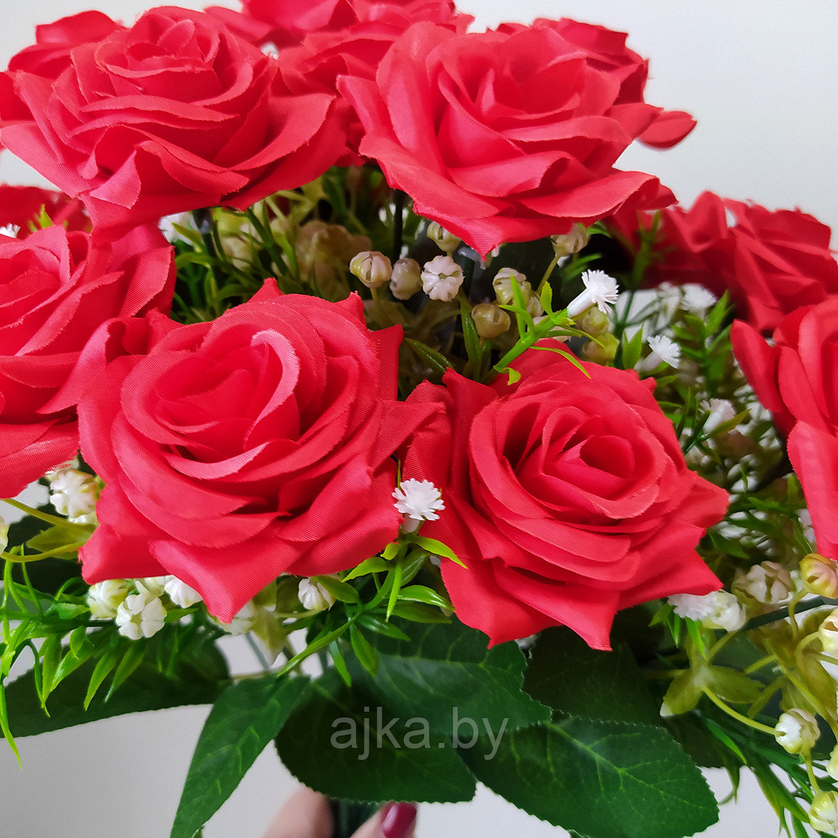 Букет из искусственных роз с гипсофилой 18 голов, красный - фото 3 - id-p225171582