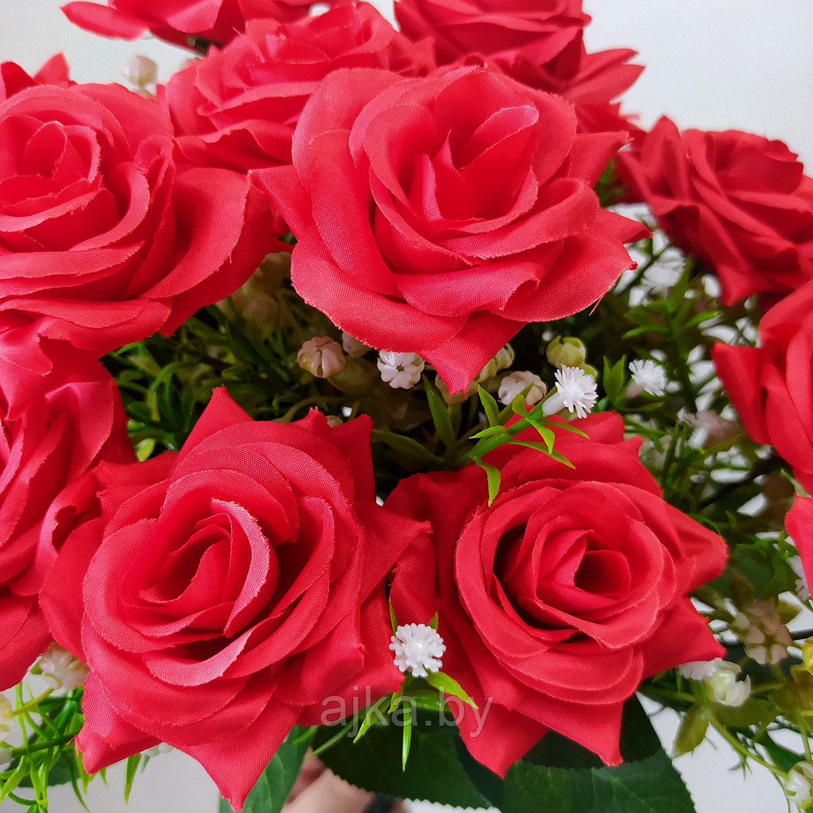 Букет из искусственных роз с гипсофилой 18 голов, красный - фото 6 - id-p225171582