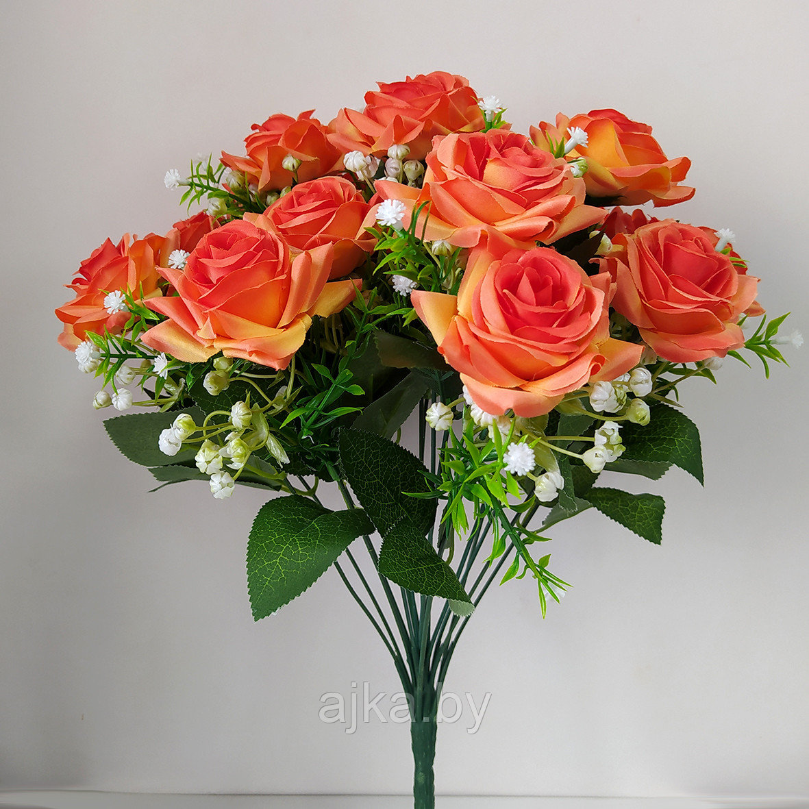 Букет из искусственных роз с гипсофилой 18 голов, оранжевый - фото 2 - id-p225172095