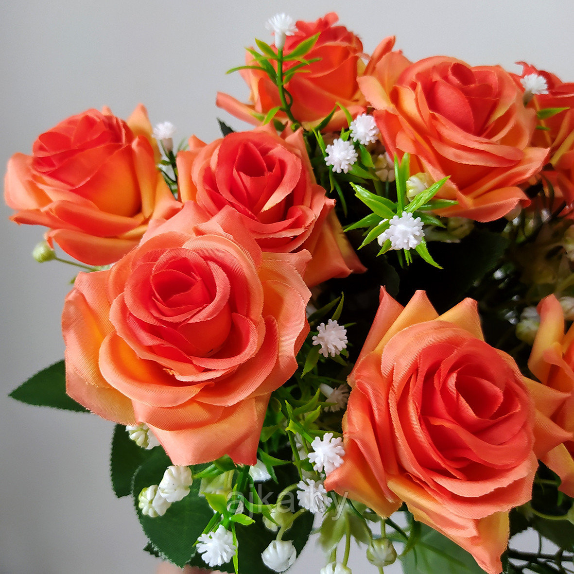 Букет из искусственных роз с гипсофилой 18 голов, оранжевый - фото 4 - id-p225172095