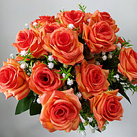 Букет из искусственных роз с гипсофилой 18 голов, оранжевый