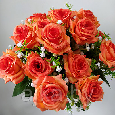 Букет из искусственных роз с гипсофилой 18 голов, оранжевый