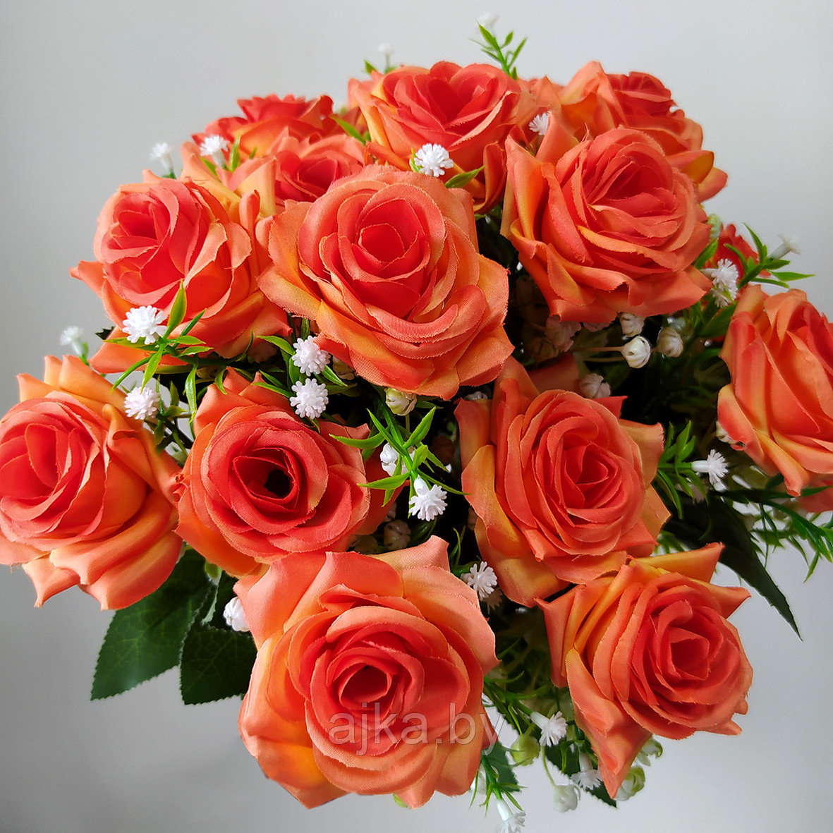 Букет из искусственных роз с гипсофилой 18 голов, оранжевый - фото 1 - id-p225172095