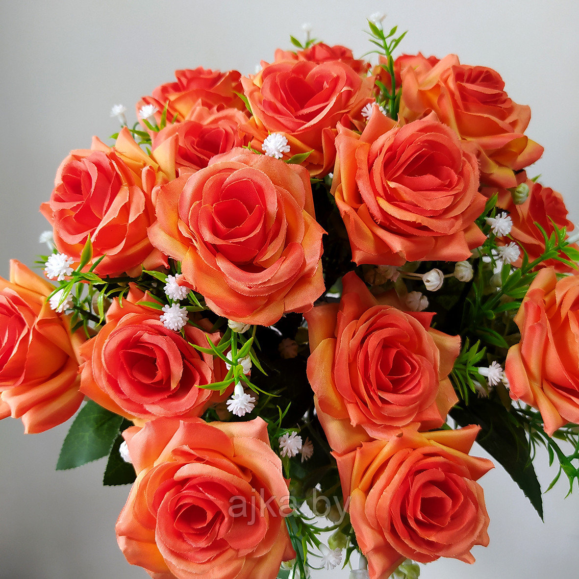 Букет из искусственных роз с гипсофилой 18 голов, оранжевый - фото 3 - id-p225172095