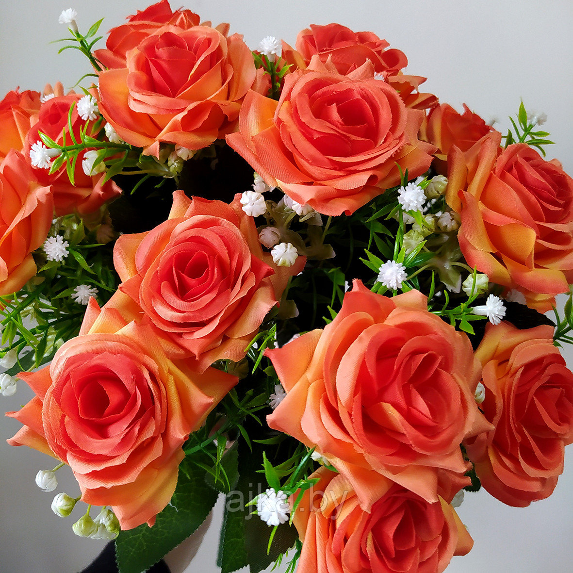Букет из искусственных роз с гипсофилой 18 голов, оранжевый - фото 5 - id-p225172095