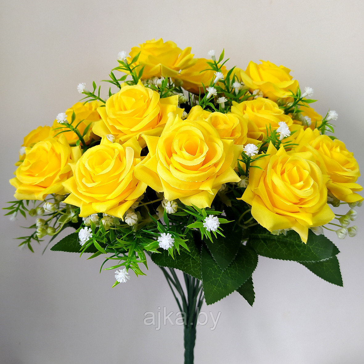 Букет из искусственных роз с гипсофилой 18 голов, желтый - фото 2 - id-p225173219
