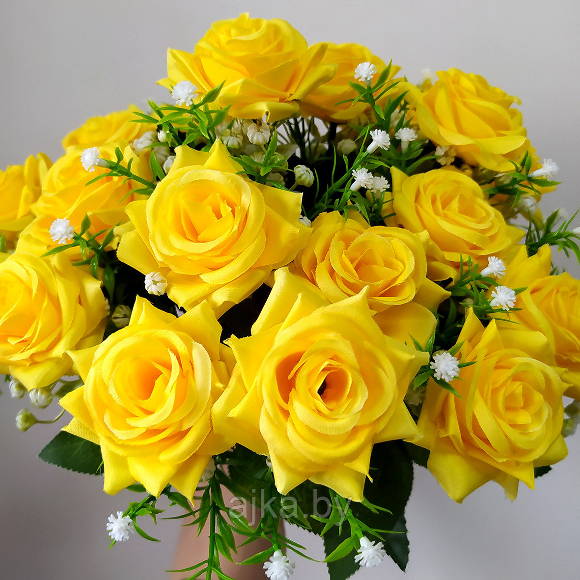 Букет из искусственных роз с гипсофилой 18 голов, желтый - фото 1 - id-p225173219