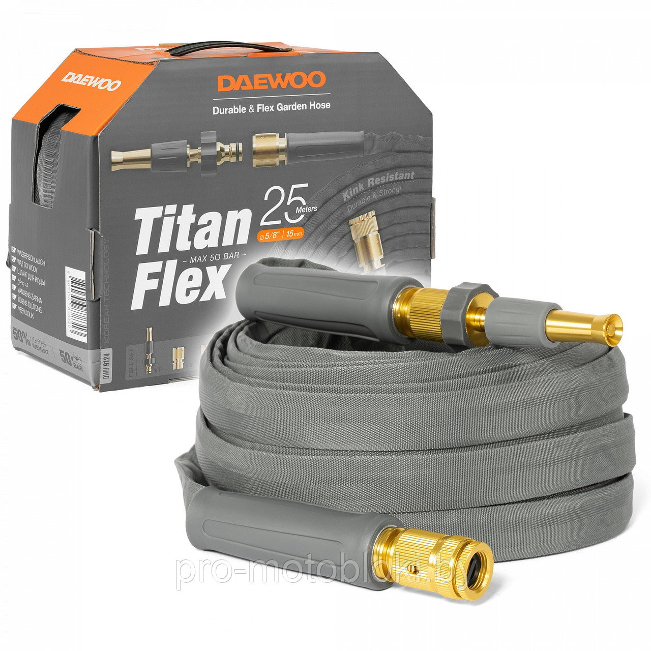 Шланг DAEWOO TitanFlex 25м, 5/8 " (15мм), с комплектом для полива - фото 1 - id-p225181854