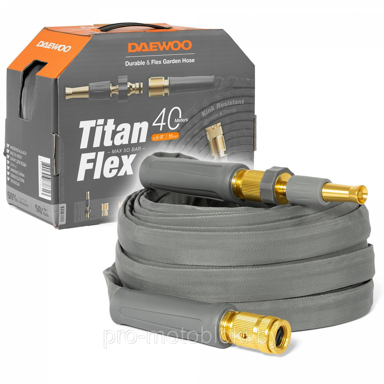Шланг DAEWOO TitanFlex 40м, 5/8 " (15мм) с комплектом для полива - фото 1 - id-p225181855