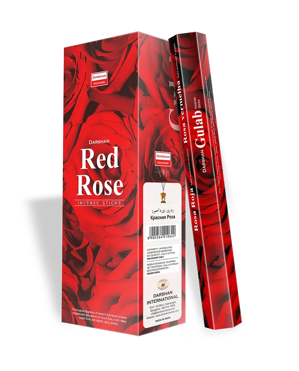 Благовония Red Rose Красная роза, шестигранник, Darshan