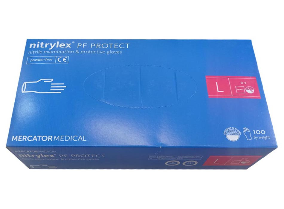 Перчатки нитриловые смотровые текстурированные, неопудренные Nitrylex PF Protect, размер L, 100 шт.
