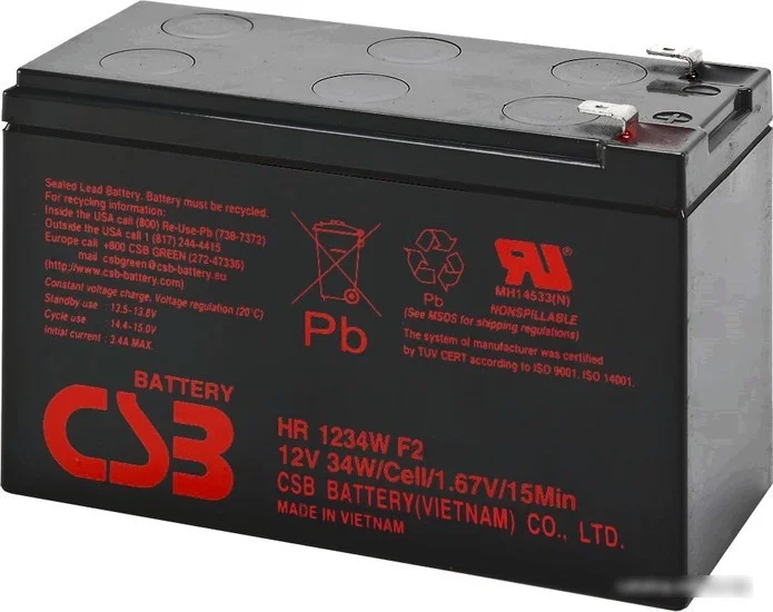Аккумулятор для ИБП CSB HR1234W F2 (12В/9 А·ч) - фото 1 - id-p225188126