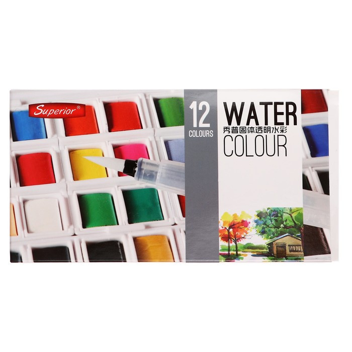 Краски акварельные 12 цветов + 1 кисть в пластиковой коробке GTS-12 - фото 1 - id-p225190269
