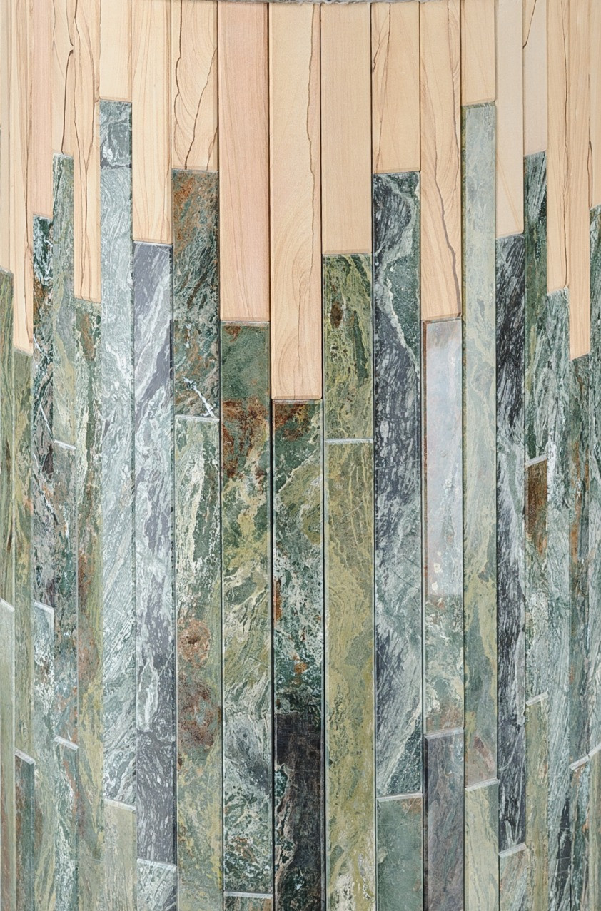 Прямой фасад для банной печи в каменной облицовке Ферингер Россо Леванте + "Окаменевшее дерево" - фото 1 - id-p225190345