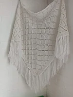 Платок на Пасху - шаль ручной работы белая ажурная с кистями