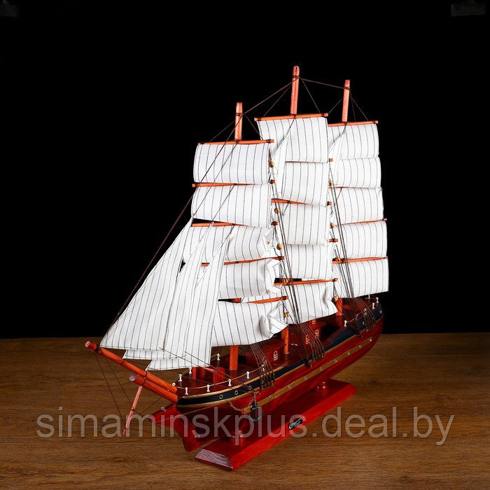 Корабль сувенирный большой «Гайрет», борта красное дерево, паруса белые, 82×13×62 см - фото 3 - id-p225191408