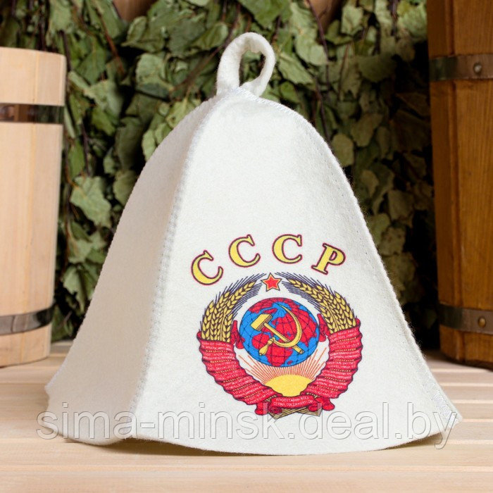 Набор для бани и сауны 5 в 1(сумка,шапка,варежка,коврик,мочалка),с принтом "СССР" , белый - фото 6 - id-p225191986