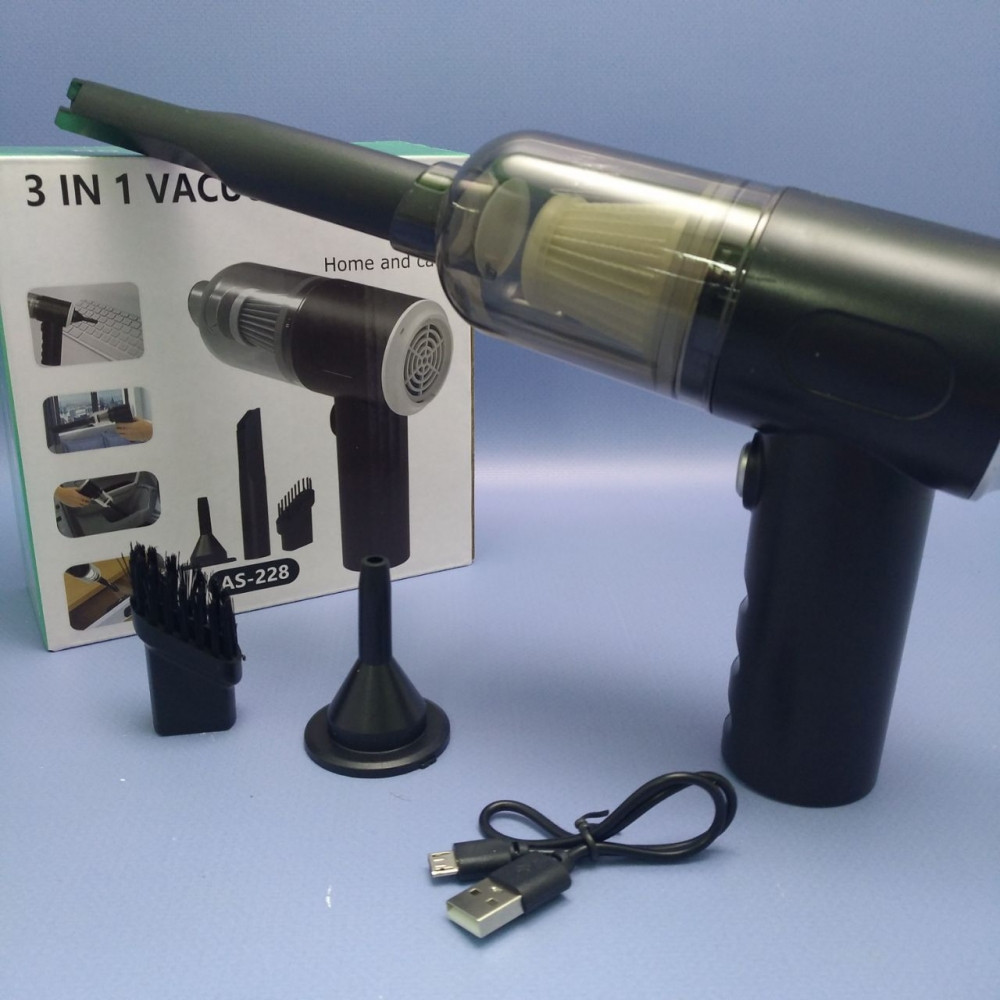 Портативный вакуумный пылесос с тремя насадками Vacuum Cleanmer / Беспроводной универсальный пылесос - фото 3 - id-p224537506
