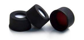 Черная винтовая ПП крышка 13мм, с септой красный ПТФЭ/белый силикон, центральное отверстие 8,5 мм,(уп.-100шт)
