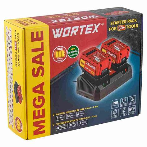 Комплект аккумулятор 18В 2х4 А*ч и зарядное устройство WORTEX ALL1 (1329413), фото 2