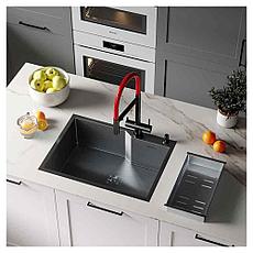 Кухонная мойка Roxen Wellnes 60 PVD (графит) с коландером и дозатором, фото 2