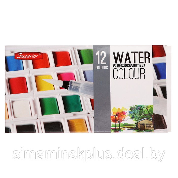 Краски акварельные 12 цветов + 1 кисть в пластиковой коробке GTS-12 - фото 1 - id-p225206328