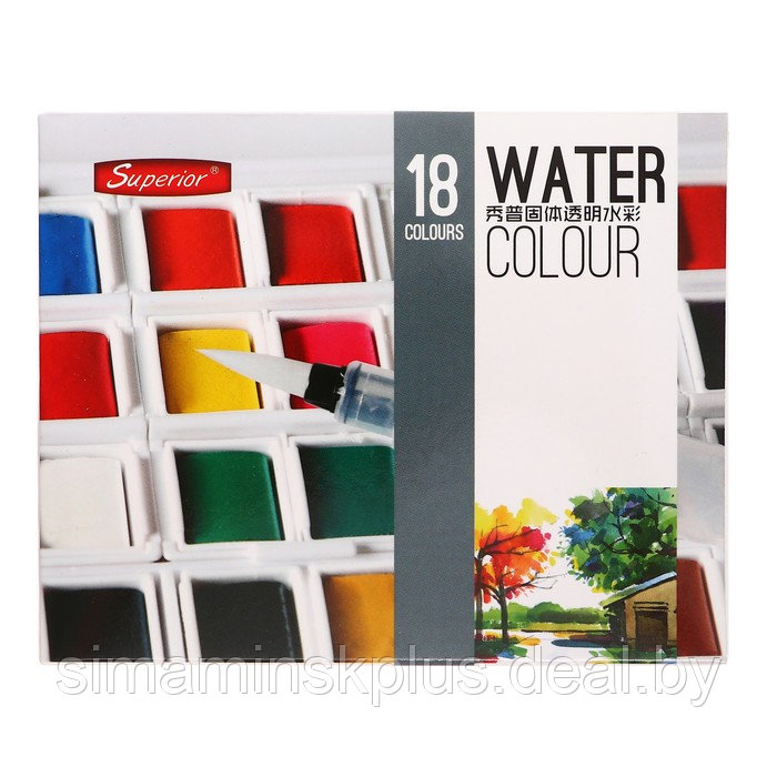 Краски акварельные 18 цветов + 1 кисть в пластиковой коробке GTS-18 - фото 1 - id-p225206329