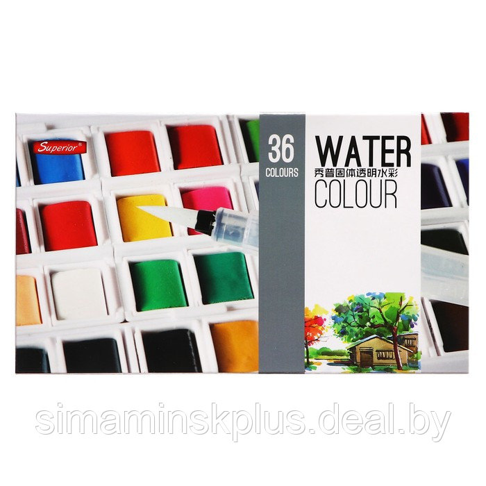 Краски акварельные 36 цветов + 2 штуки кисти в пластиковой коробке GTS-36 - фото 1 - id-p225206342