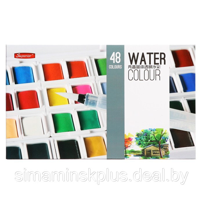 Краски акварельные 48 цветов + 2 штуки кисти в пластиковой коробке GTS-48 - фото 1 - id-p225206344