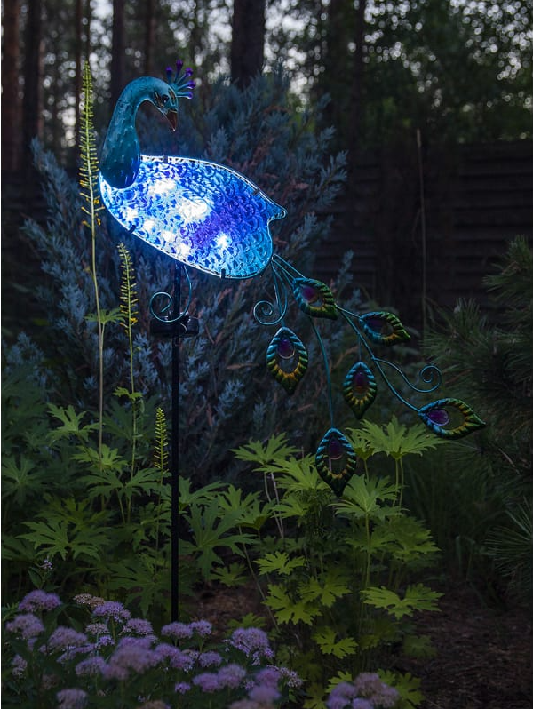 Садовый фонарь"Сияющий павлин " на солнечной батарее, металл - фото 2 - id-p225206552
