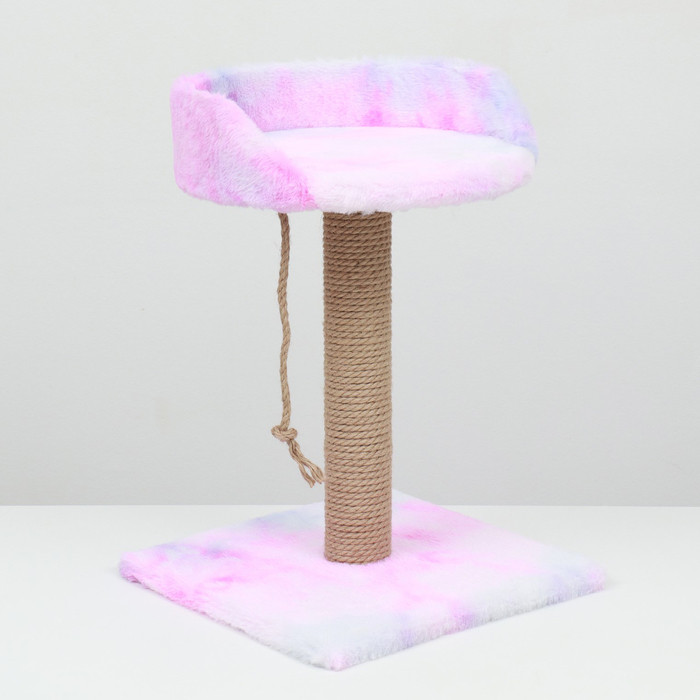 Столбик-когтеточка с лежаком, 35 х 35 х 50 см, розово-белая - фото 1 - id-p225208694