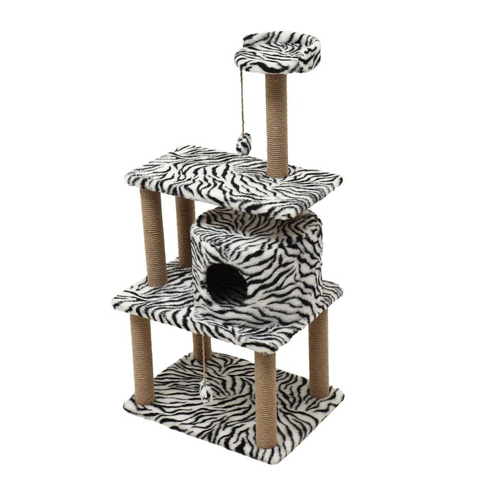 Домик для кошек с когтеточкой, круглый с игрушками, 65 х50 х 130 см, зебра - фото 3 - id-p225208704